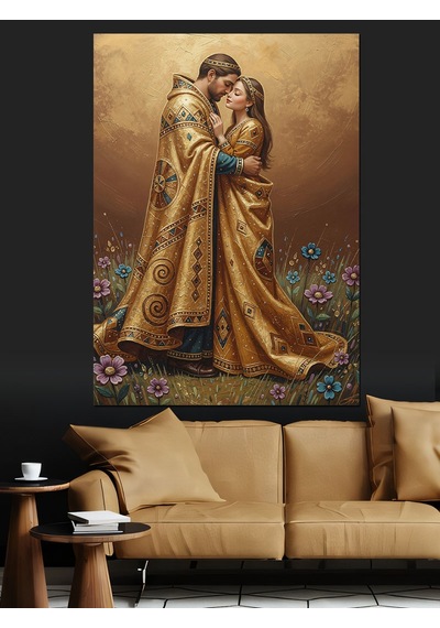Ahşap Tablo Sarılan Romantik Aşık Çift