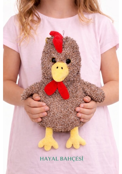 Sesli Öten Çilli Horoz Peluş 30 Cm Açık Kahverengi