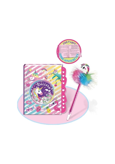 Tokidas Secret Lock Journal & Pom Pom Pen - Unicorn Temalı Gizli Kilitli Pom Pom Kalemli Günlük T108un