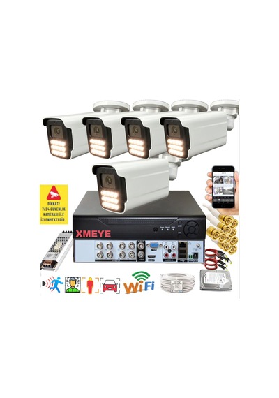 5 Li Araç İnsan Yüz Tanımalı Hareket Algılayan 5 Mp Lens 12 Warm Led Gece Renkli Kamera Seti 5915w