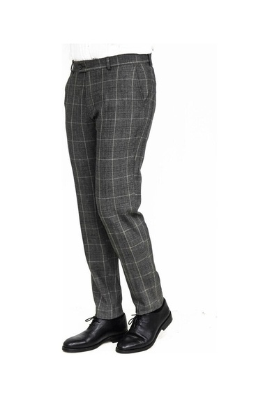 Wessi Kare Desenli Slim Fit Füme Erkek Pantolon Füme
