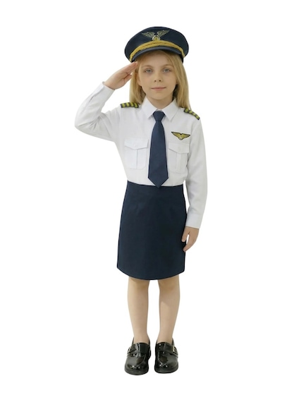 Uzun Kol Gömlekli Apoletli Kız Pilot Kostümü