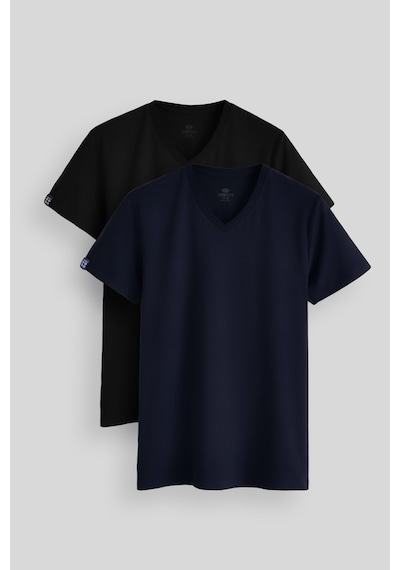 Tommylife Standart Fit Basic V Yaka 2li Paket Siyah-lacivert Erkek T-shirt - 87912 Siyah-Lacivert