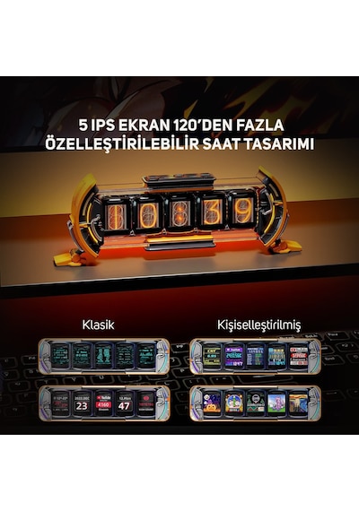 Divoom Times Gate 5 Ekranlı Rgb Işıklı Akıllı Dijital Saat, Dekor Resim Çerçevesi, Sarı