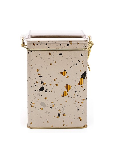 Terrazzo Cream Desenli Kilitli Kapaklı Dikdörtgen Metal Saklama Kabı 7.5 x 10 x 15 CM 1 L Çok Renkli