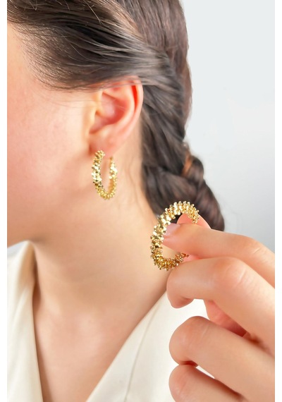 Halka Tırtıklı Küpe 3cm - Gold çok renkli