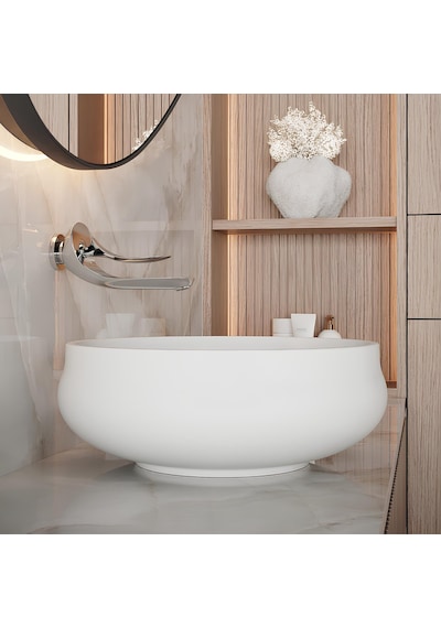 Creavit Gordo GO140 Oval Tezgâh Üstü Batarya Deliksiz Lavabo Beyaz 42 x 42 CM