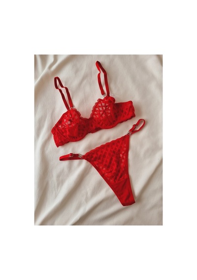 Demirsa Boutique Yılbaşı Renkli Kırmızı Dantelli Bralet Sütyen Takım Kırmızı-160