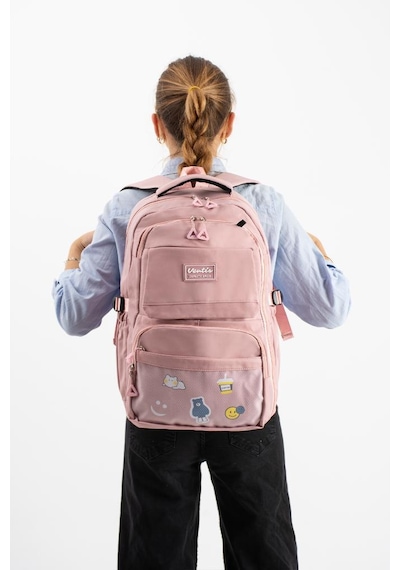 Ventis Unisex Okul Çantası Lise Ortaokul Kalemlikli 2'li Set Sırt Çantası 43 30 Cm Çok Cepli Vnt7-d Pembe