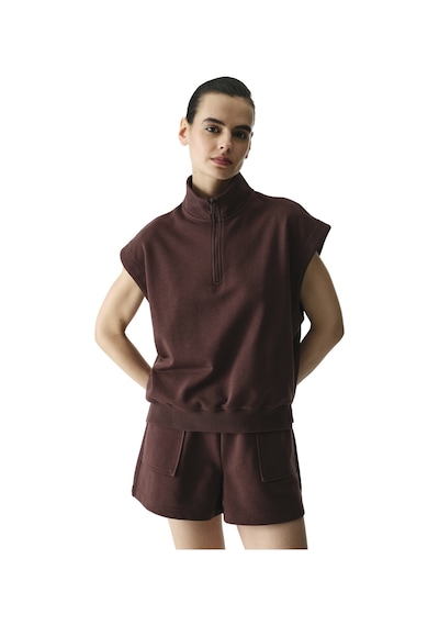 Penti Kahverengi Yarım Fermuarlı Kısa Kollu Pamuklu Sweatshirt