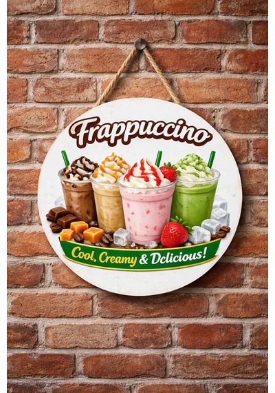 Mayeka Cafe Restoran İçin Frappuccino Kahve Duvar Kapı Tablo Süsü Ahşap Askılı Pano Tabela No 12