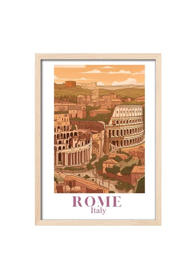 Rome Doğal Ahşap Çerçeveli Poster, Dekoratif Seyahat Duvar Tablosu