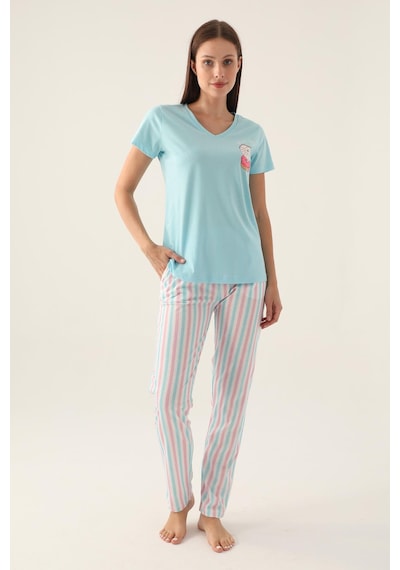 Pierre Cardin Arnetta 2888 Pamuklu Kısa Kollu Kadın Pijama Takımı Mavi Çok Renkli