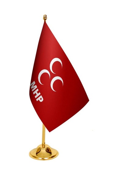 Masa Üstü Mhp Bayrağı + Pirinç Direk Masa Bayrak Seti
