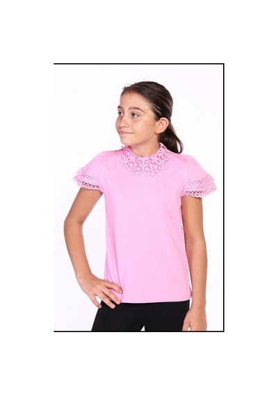 Toontoy Kids Toontoy Kız Çocuk Önü Dantelli Okul Tişört 11315 Pembe