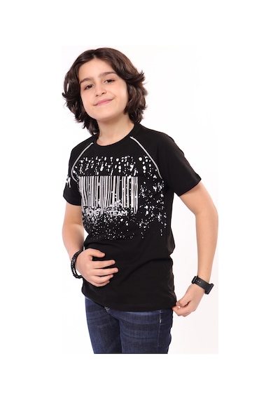 Toontoy Kids Toontoy Erkek Çocuk Racing Team Yazılı Barkod Baskılı Tişört Siyah