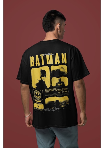 Tasarım Batman Sırt Baskılı Unisex Oversize Süper Kahraman Tişört Siyah