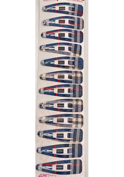 Çıtçıtlı Ekose Desenli Toka 12'li Set Saç Tokası Saç Aksesuarı Çok Renkli
