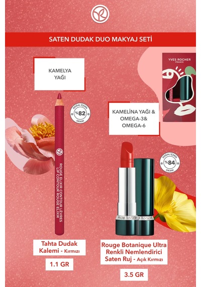 Yves Rocher Saten Dudak Duo Makyaj Seti-dudak Kalemi-kırmızı & Saten Ruj Açık Kırmızı