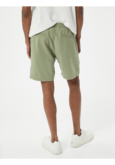 Koton Bermuda Şort Chino Beli Bağcıklı Cep Detaylı Rayon Kumaş Haki 4sam40068hw Haki
