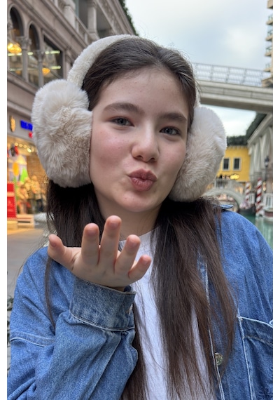 Mollycrush Genç Bej Peluş Kulaklık Uniseks Kışlık Yumuşak Kulak Koruyucu Bej