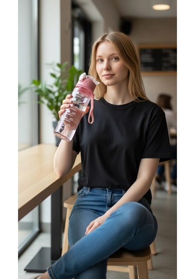 Bymyhand Pembe Taşıma Kulplu Kilit Kapaklı Pipetli Suluk Okul Matarası 1000 Ml