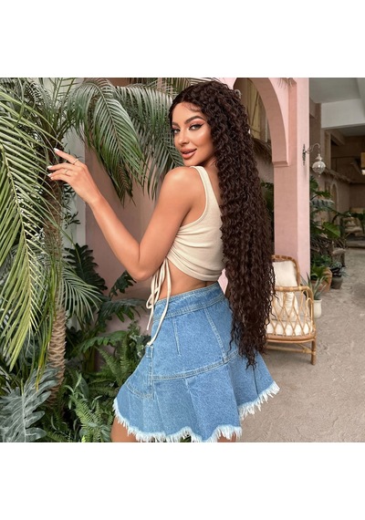 Afro Dalga Fiber Sentetik Tül Peruk - Kahverengi Çok Renkli