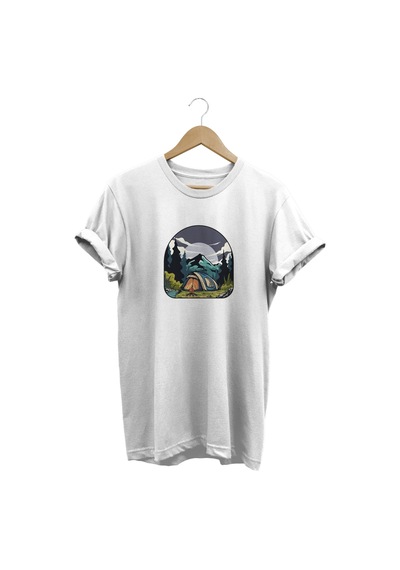 Çadır Baskılı Beyaz T-shirt Beyaz