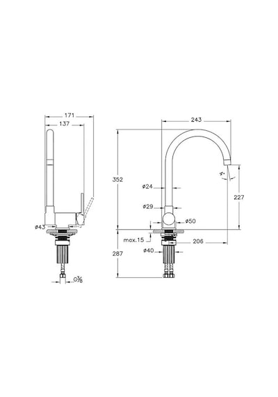 Artema Masterline A43518 Pencere Önü Eviye Bataryası Krom