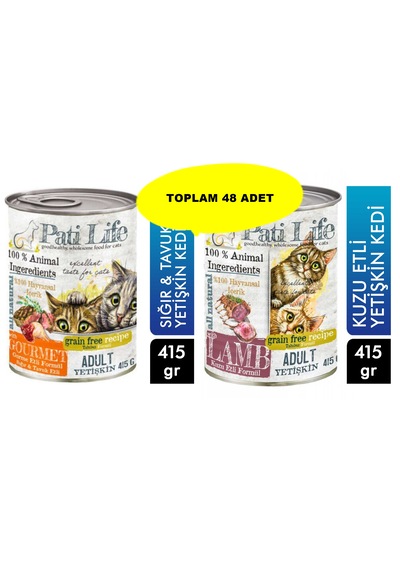 Patilife Gurme Kedi Konserve 415 Gr 24 Adet + Patilife Kuzu Etli Konserve 415 Gr 24 Adet