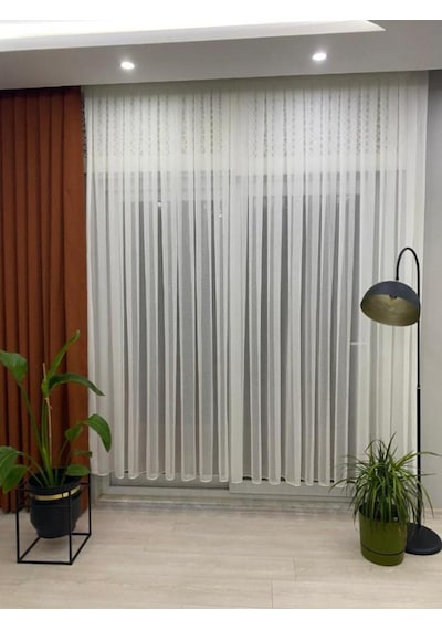 İncilife Home Modern Dokulu Petekli 1/3 Sık Pileli Tül Perde Ekru Renk Ekru