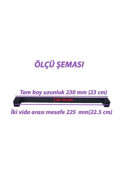 15 Adet Bihter Düz Kulp 224 Mm Siyah Mutfak Kulpu Çekmece Dolap Kapak Kulbu Metal Mobilya Dolabı Kulpları