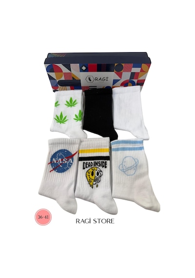 6'lı Karışık Desen Unisex Kolej Çorap KARIŞIK