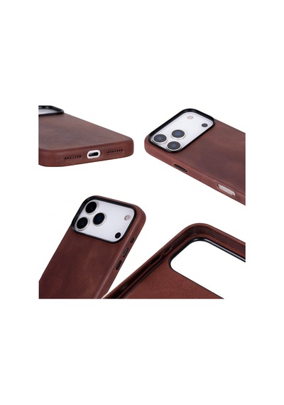 Bloomcase Premium Mono Saddle Brown Apple iPhone Uyumlu 17 Pro Max/ 18 Pro Max 6.9" Hakiki Deri Magsafe Kılıf Kahverengi