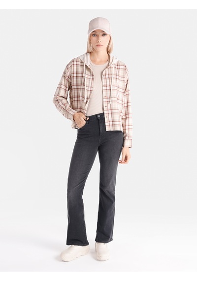 Colin's Colins Regular Fit Kareli Kapüşonlu Bej Kadın Uzun Kol Gömlek Cl1065066 Bej