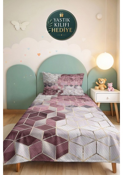 Pudra Geometrik Modern Genç Odası Tek Kişilik Pike Takımı-gri Altın 160x220 Cm Kapitone Yatak Örtüsü Narin Çiy Sarmalı