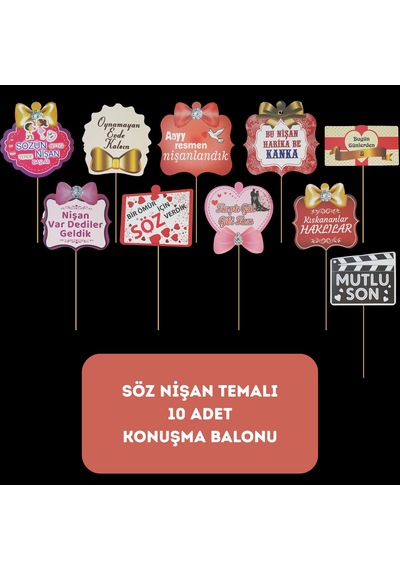 Söz Nişan Temalı Konuşma Balonu 10 Lu Paket - Dekoratif Parti Süsü Tüm Yaşlar