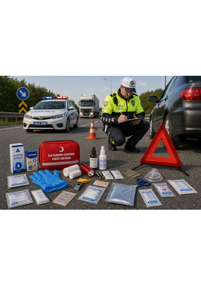 Trafik İlk Yardım Çantası Tüvtürk Muayene Uyumlu Trafik Yönetmeliğine Uygun 35 Parça