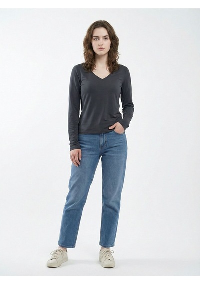 Slim Crop Fit Kadın Tshirt U.kol Antrasit