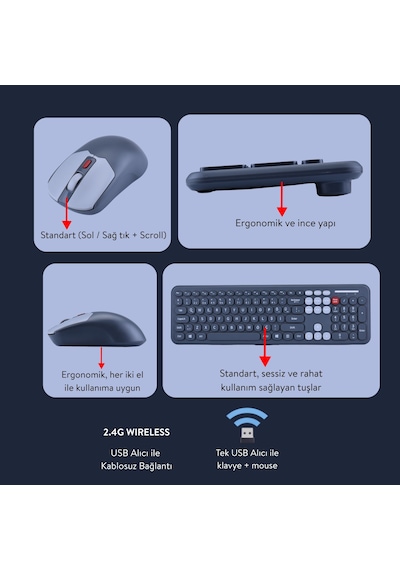 Soft Touch Kablosuz Klavye Mouse Set Gri + Beyaz Renk Smk-687 Diğer