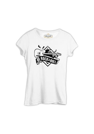 Guitar Rock N Roll Beyaz Kadın Tshirt 001