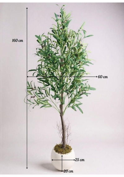 Yapay Zeytin Ağacı 160cm İki Gövdeli Beyaz Küre Saksıda Salex Doğal Gerçek Görünümlü Yapay Ağaç