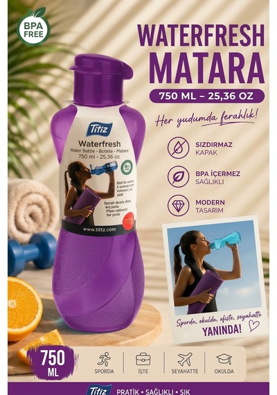 Renkli Suluk Matara 750 Ml Kokusuz Suluk, Okul Suluğu, Spor Suluğu, Plastik Suluk Mor