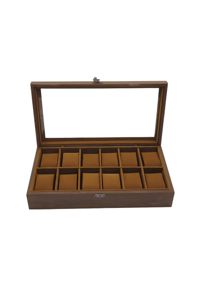 Woodini Premium Taba 12'li Ahşap Saat Kutusu - Yeni Nesil Yastıklı
