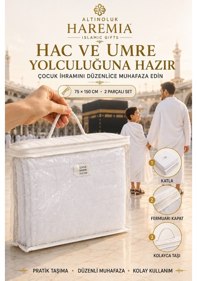 Çocuk İhramı 75x150 Cm 2 Parçalı Taşıma Çantalı Set Beyaz