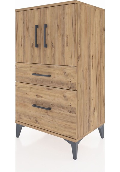 Hyperion Komodin 2 Raflı 2 Çekmeceli 2 Kapaklı 60x44x106 Çam-çam Çam