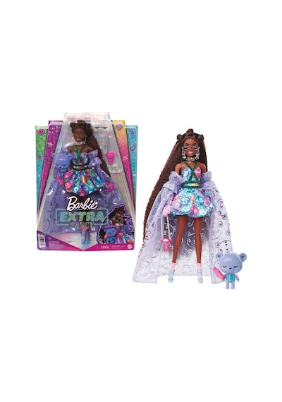 Barbie Extra Fancy Bebek ve Hayvan Dostu Mor Elbiseli Zenci Bebek