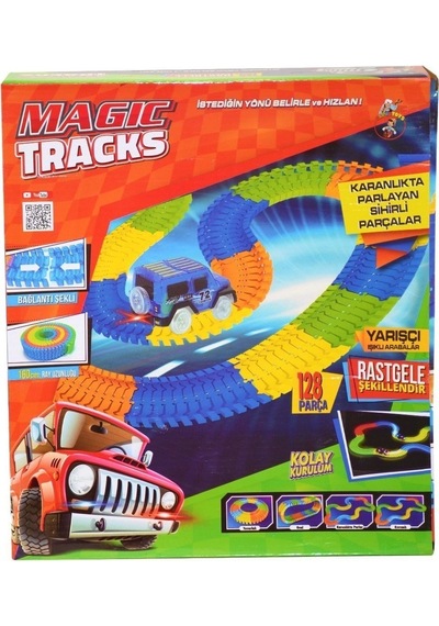 Magic Tracks Oyuncak Yarış Pisti Işıklı 128 Parça Işıklı Arabalı
