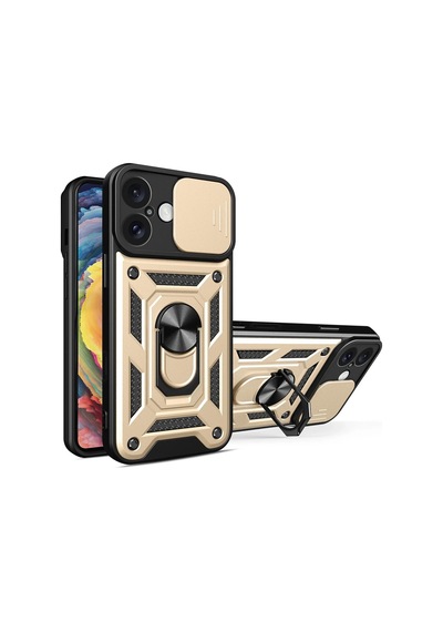 Newface - 509 - Apple iPhone Uyumlu 16 Kılıf Pars Lens Yüzüklü Silikon - Csmo-tex - - Gold