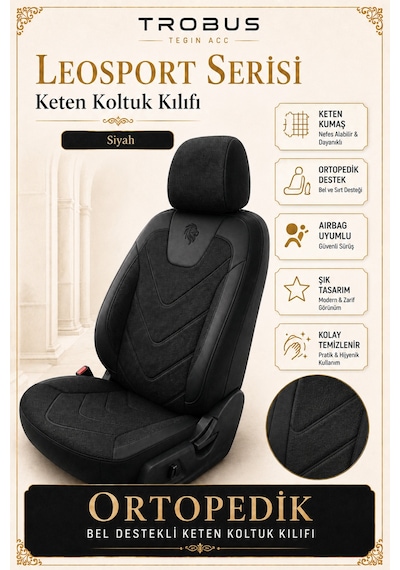 Kia Venga 2012 2013 2014 2015 Uyumlu Leosport Serisi Siyah Oto Koltuk Kılıfı